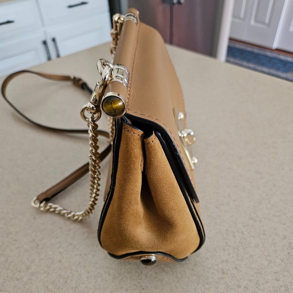 RARE NWOT COACH PEBBLED LEATHER SUEDE TAN TURNLOCK SHOULDER HANDBAG BAG TOTE - Picture 3 of 16